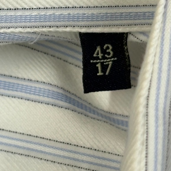 Canali Striped Dress Shirt Mens 17 White Blue Stripe Cotton Spread Collar Italy - Picture 5 of 11